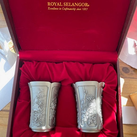 Royal Selangor Pewter Set of 2 Four Seasons Tumblers Cups Beakers New in Box - Picture 2 of 11
